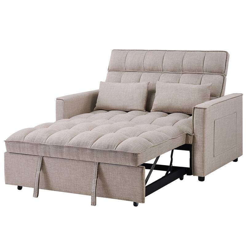 Modern 76" L 3-in-1 Multi-Functional Cream Sleeper Sofa with Iron Frame Pull-Out Loveseat
