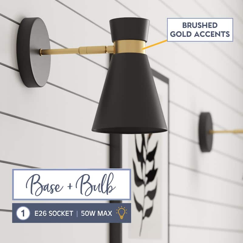 Prominence Home 2-Pack Battery-Operated LED Matte Black Wall Sconce with Brushed Gold Accents