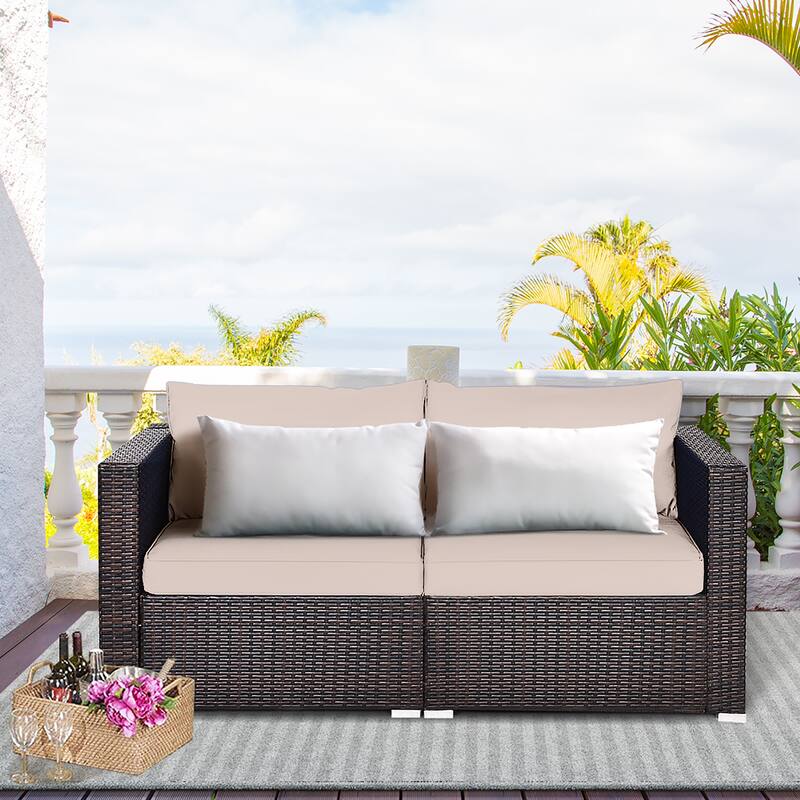 4PCS Patio Rattan Corner Sofa Sectional Furniture Set Cushion