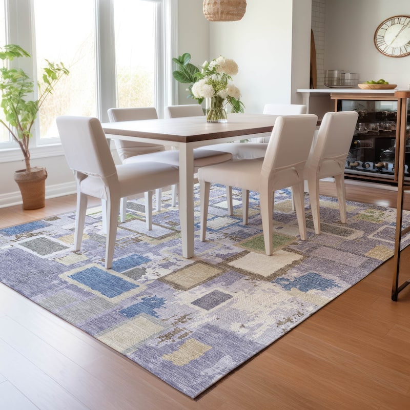 Machine Washable Indoor/ Outdoor Contemporary Geo Chantille Rug