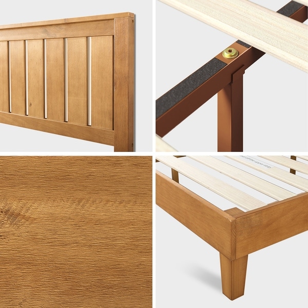 Priage by ZINUS Rustic Pine Deluxe Wood Platform Bed Frame