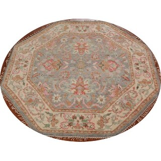 Octagon Geometric Oushak Indian Area Rug Hand-Knotted Wool Carpet - 6'1 ...