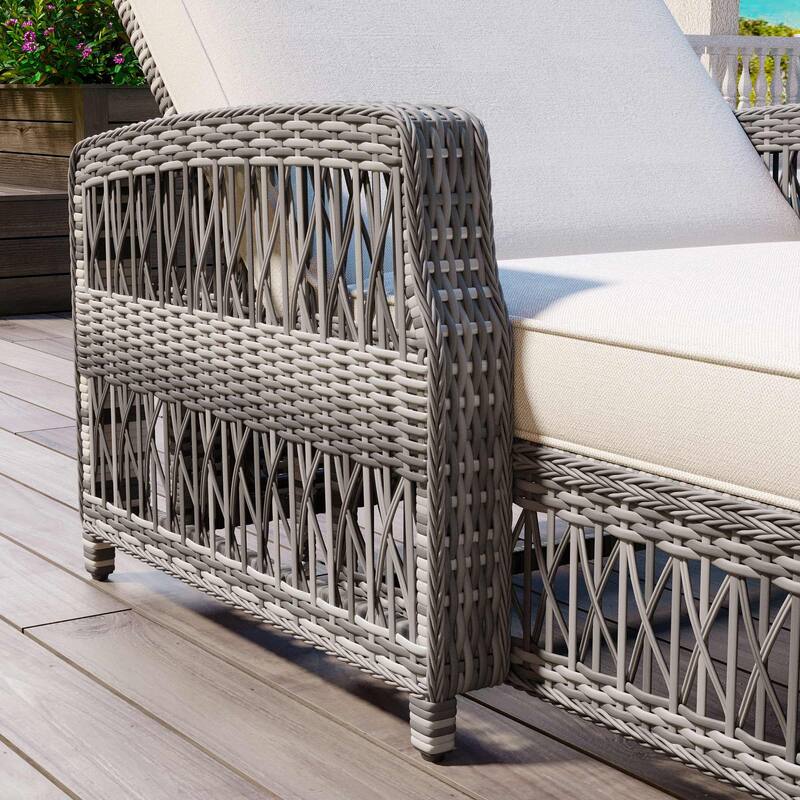 Outdoor Wicker Reclining Chaise Adjustable Pool Lounger with Cushion