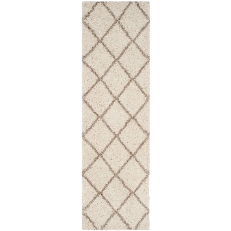 SAFAVIEH Hudson Shag Raili Diamond Trellis 2-inch Thick Rug - 2'3" x 22' Runner - Ivory/Beige