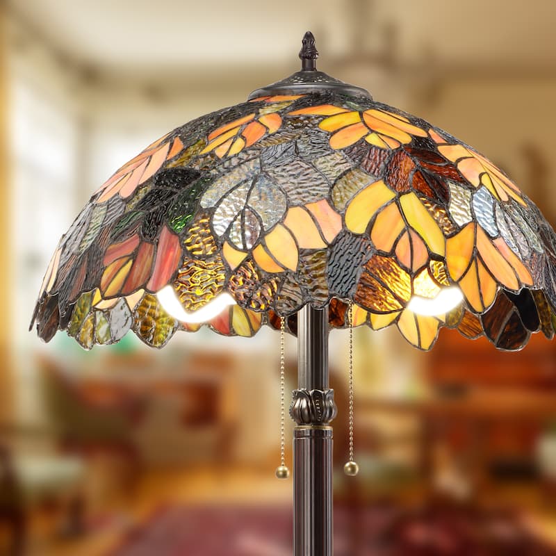 Emily River of Goods Autumn Leaves Stained Glass 62-Inch Floor Lamp - 18" x 18" x 62"