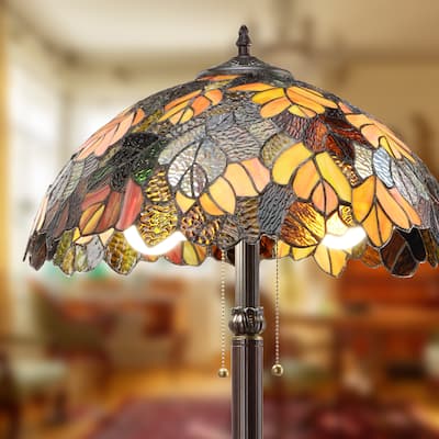 Emily River of Goods Autumn Leaves Stained Glass 62-Inch Floor Lamp - 18" x 18" x 62"