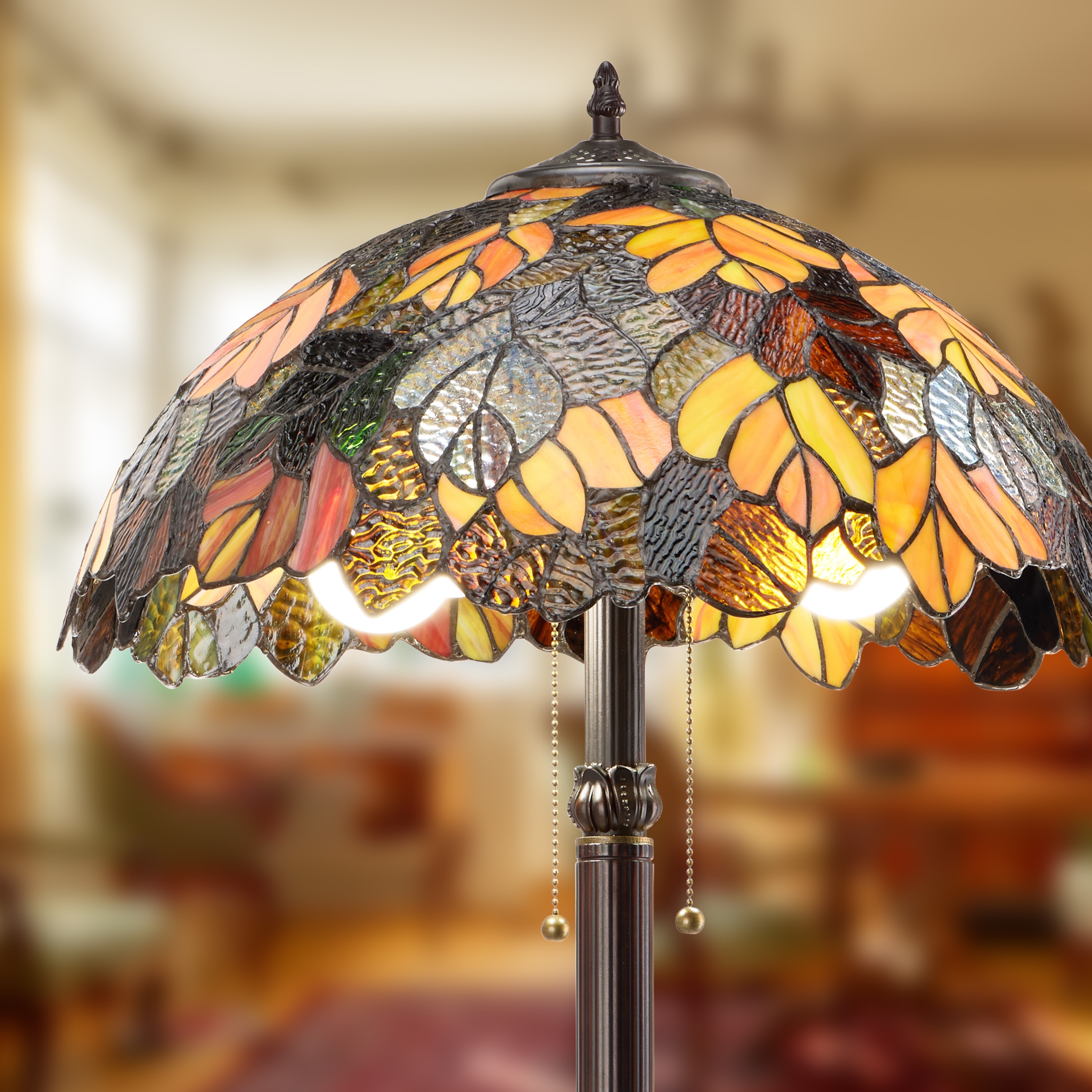 River of Goods Emily Autumn Leaves Tiffany-Style Stained Glass 62-Inch Floor Lamp - 18" x 18" x 62"
