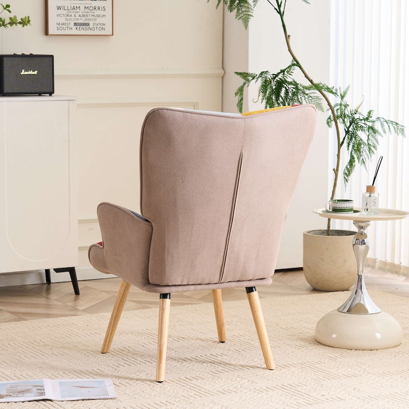 FERPIT Upholstered Wingback Accent Chair with Rubberwood Legs & Levelers