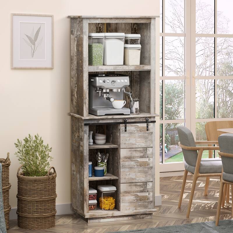 Pantry Storage Cabinet with Sliding Barn Door, Adjustable Shelf