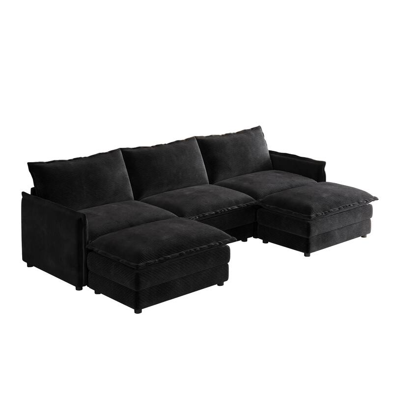 109" Corduroy 3-Seater Cloud Sectional Sofa with 2 Ottomans