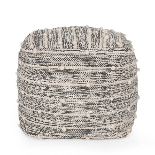 slide 3 of 10, Parham Boho Handcrafted Fabric Cube Pouf by Christopher Knight Home Ivory + Gray