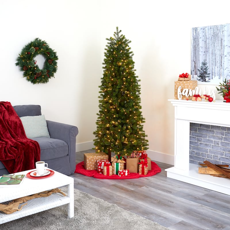 6.5ft. Slim Spruce Artificial Christmas Tree with 450 Warm White Micro LED Lights - Sleek Remote-Controlled X-Mas Tree