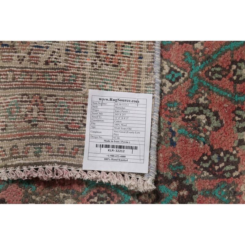 Pink Geometric Hamedan Persian Vintage Area Rug Handmade Wool Carpet - 8'5"x 11'4"