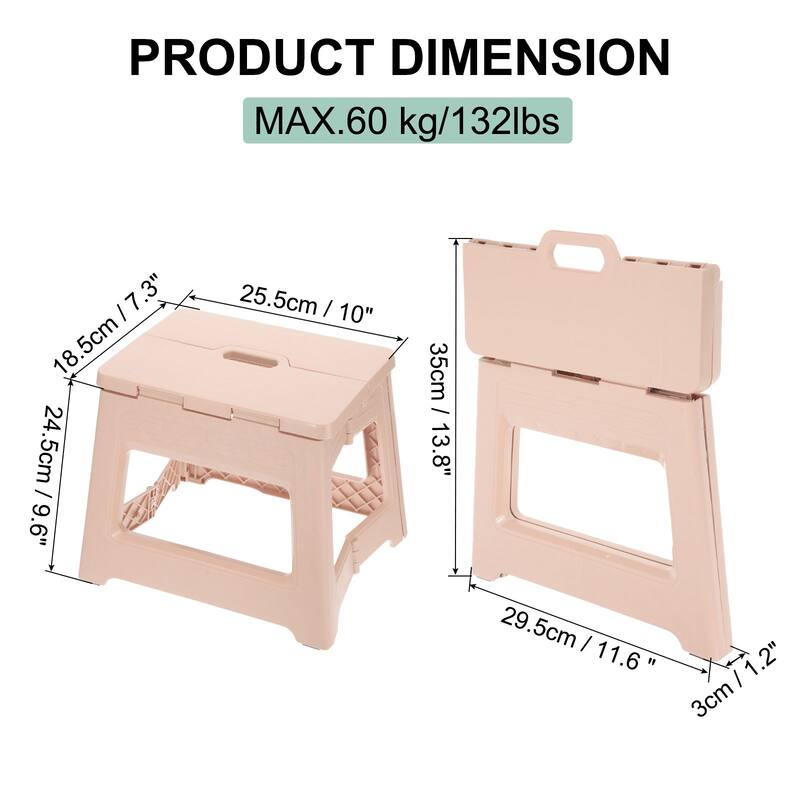 9" Folding Step Stool for Adults 132 lbs Capacity - 10 x 7.3 x 9.6inch - Pink