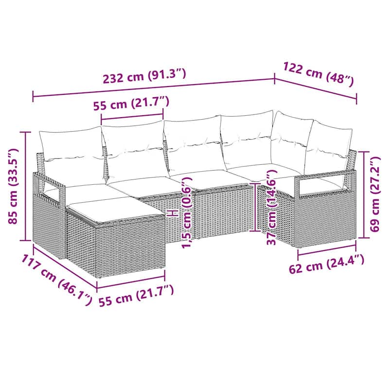 7 Piece Garden Sofa Set with Cushions - 91.3×48×27.2