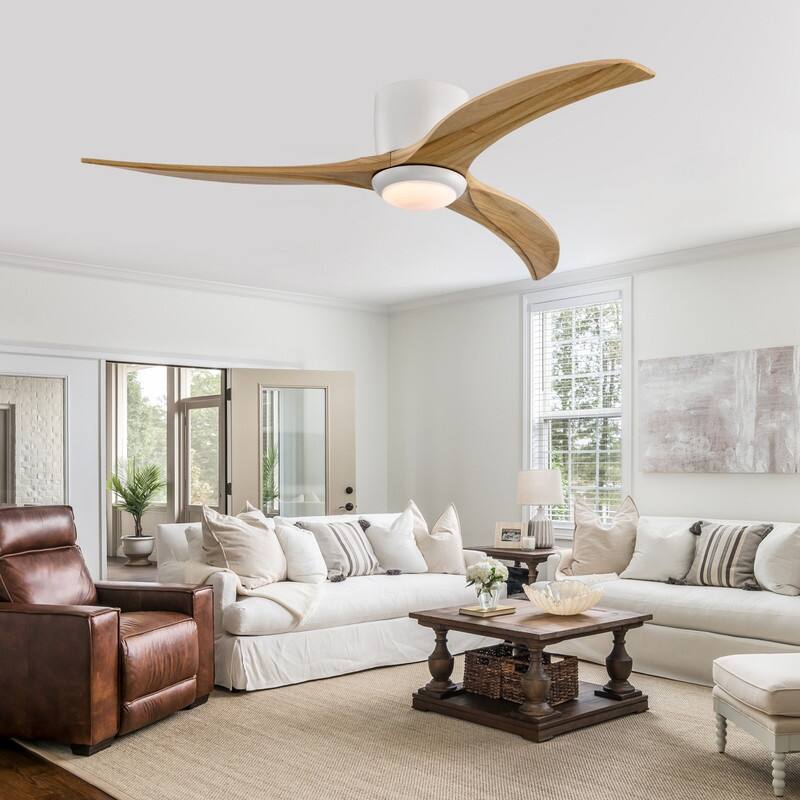 Modern 52" Ceiling Fan with Light & Remote, Matte White - Silent Reversible Motor, 6-Speed, Solid Wood Blades for Indoor Rooms - Matte White