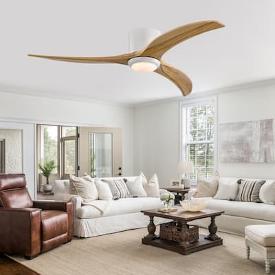 Modern 52" Ceiling Fan with Light & Remote, Matte White - Silent Reversible Motor, 6-Speed, Solid Wood Blades for Indoor Rooms