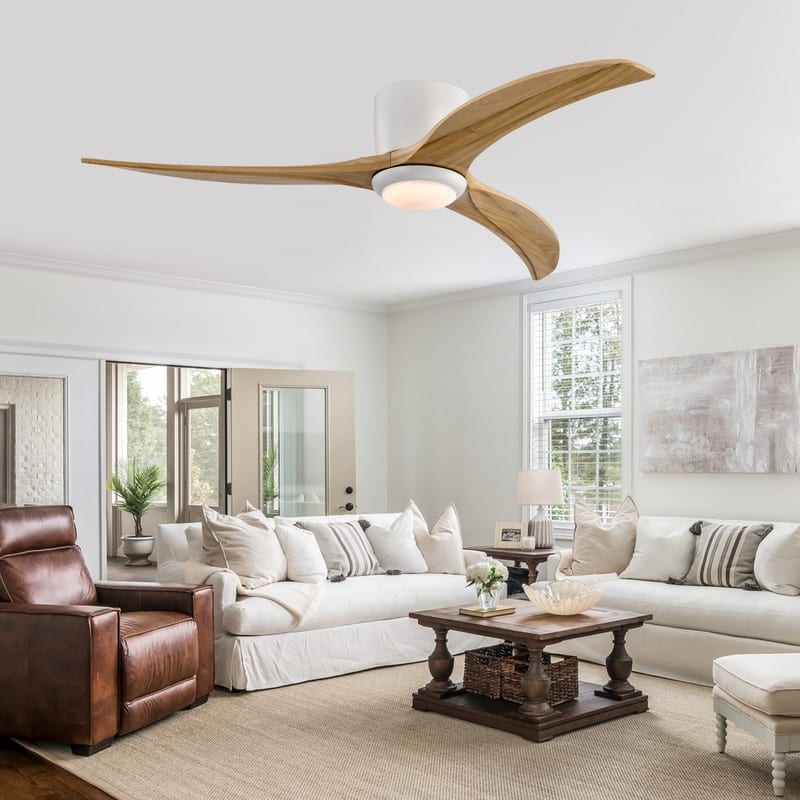 Modern 52" Ceiling Fan with Light & Remote, Matte White - Silent Reversible Motor, 6-Speed, Solid Wood Blades for Indoor Rooms
