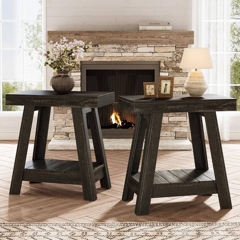 2-Tier End Table, Farmhouse Small Sofa Side Table