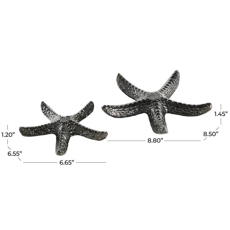Black Aluminum Metal Bubble Textured Starfish Decorative Sculpture (Set of 2)