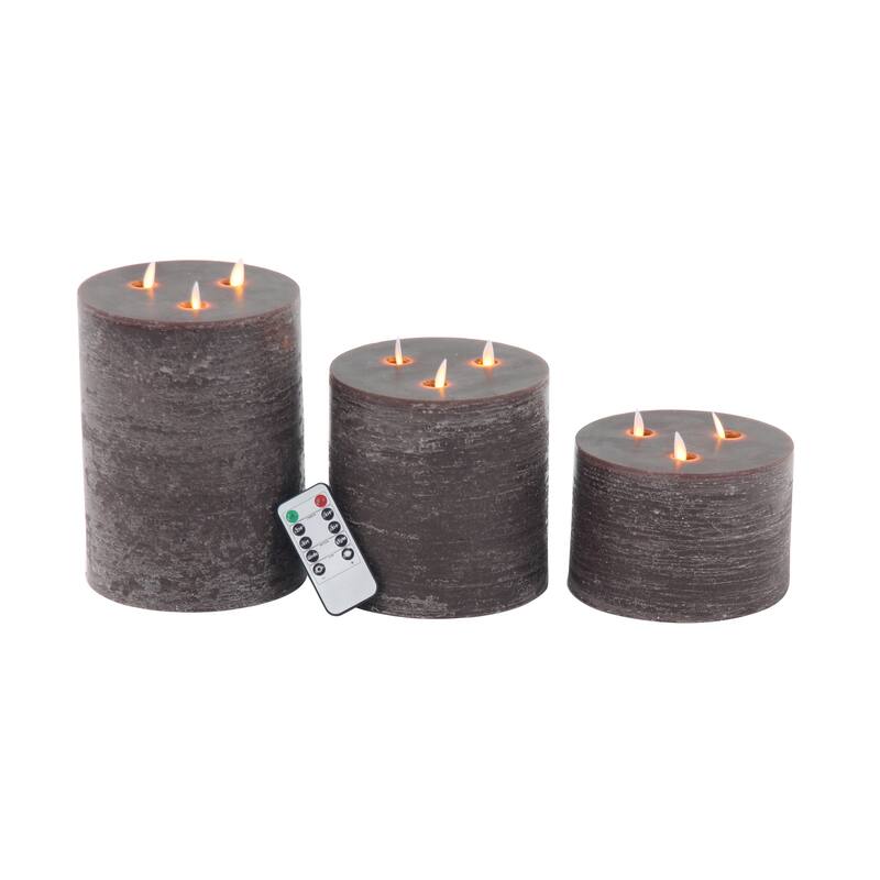 Modern Wax and Led Black Flicker Candles (Set of 3) - S/3 4", 6", 8"H - S/3 4", 6", 8"H