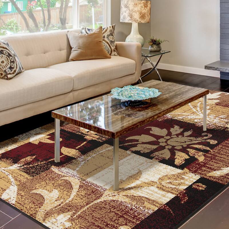 Contemporary Floral Patchwork Indoor Area Rug or Runner by Superior
