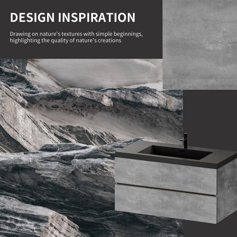 Grey Wall-Mounted Bath Vanity, Quartz Top,Sink and Soft Close Drawers