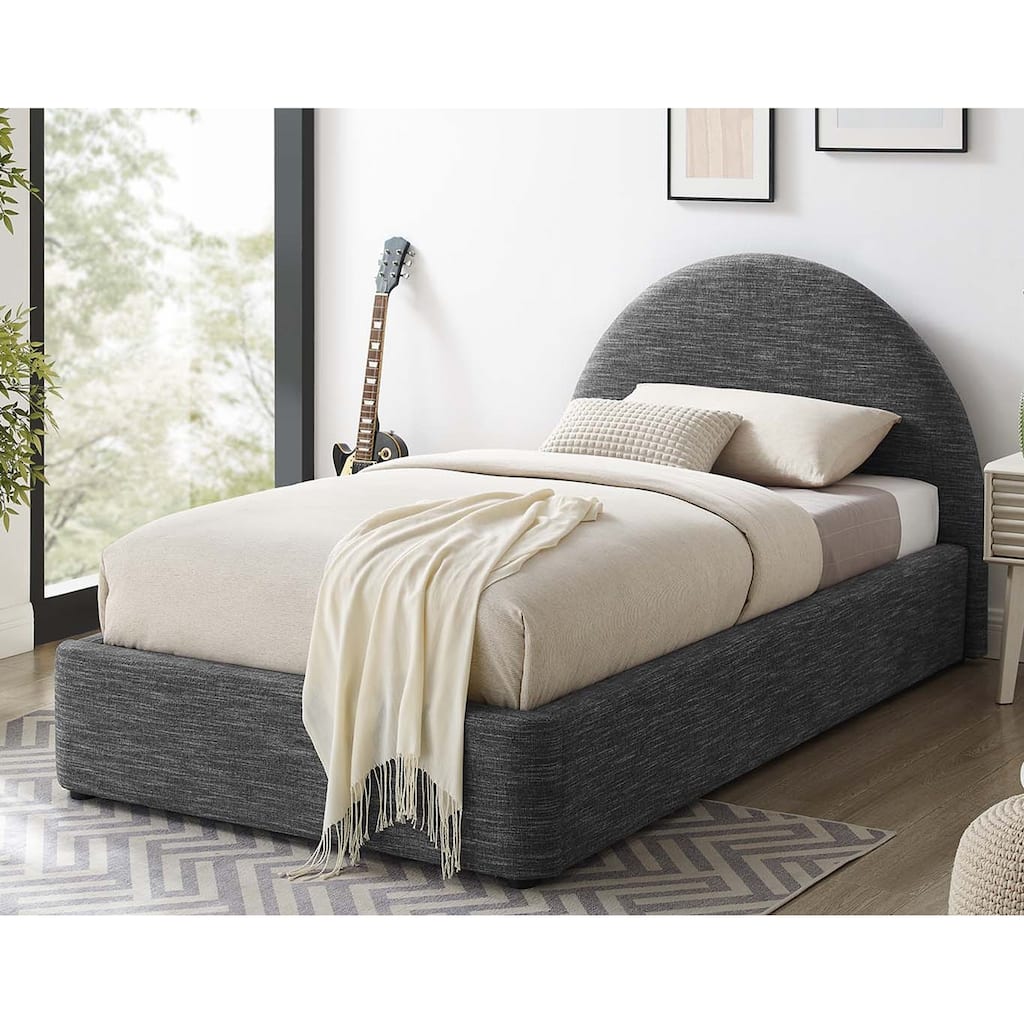 Palmetto Modern Round Headboard Slate Fabric Upholstered Twin Size Platform Bed