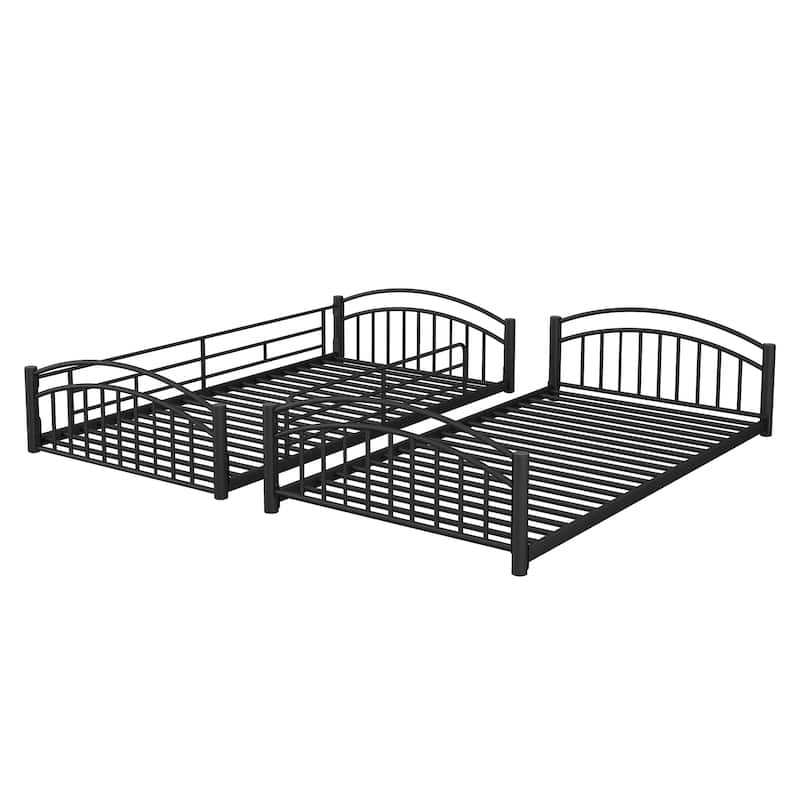 Kids House Bed, Twin Over Twin Metal Bunk Bed Convertible 2 Twin Beds