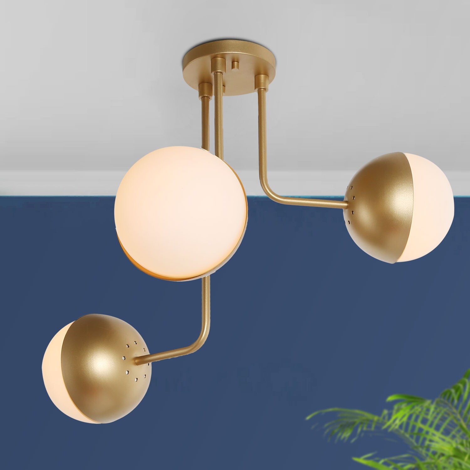 Shop Mid Century 3 Light Semi Flush Mount Ceiling Gold Lighting Fixture For Closet W23 6 Xh22 8 Overstock 30955069