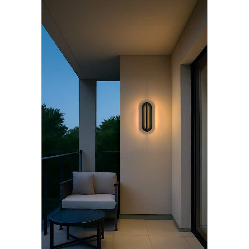 Oval Matte Black 23W Integrated LED Wall Sconce with Acrylic Shade Modern Dusk to Dawn Outdoor Waterproof Exterior Light Fixture