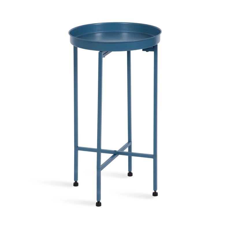 Kate and Laurel Celia Round Foldable Metal Accent Table - 14x14x26 - Blue