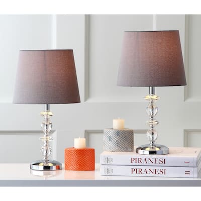 SAFAVIEH Lighting 15-inch Derry Grey Shade Stacked Crystal Orb Table Lamp (Set of 2) - 9"W x 9"D x 15"H
