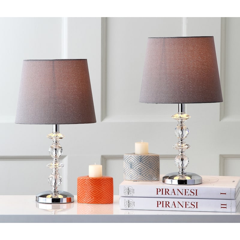SAFAVIEH Lighting Meghan 15-inch Grey Shade Stacked Crystal Orb Table Lamp (Set of 2) - 9"x9"x15" - 9Wx9Dx15H