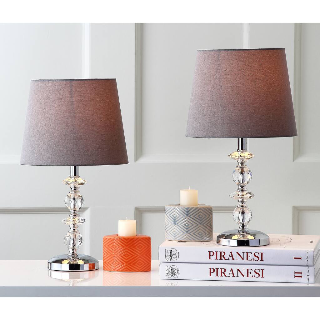 SAFAVIEH Lighting Meghan 15-inch Grey Shade Stacked Crystal Orb Table Lamp (Set of 2) - 9"x9"x15" - 9Wx9Dx15H
