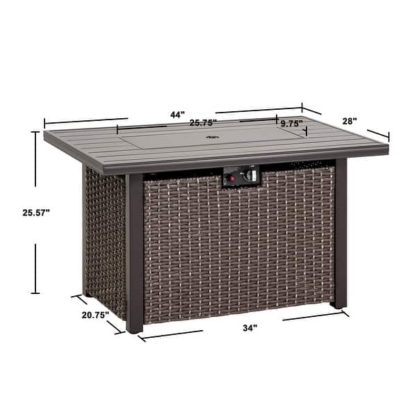 Outdoor 44 Inch 50,000 BTU Propane Gas Rattan Fire Pit Table, Aluminum Top