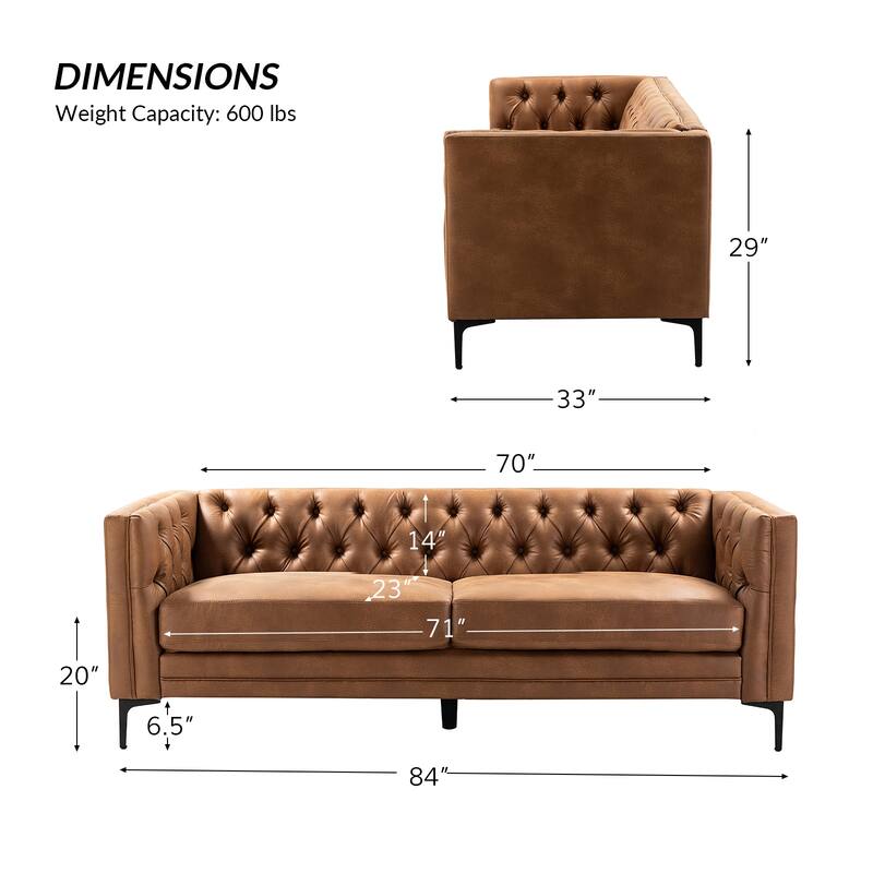 Calymne 84" Classic Square Arms Sofa with Button-Tufted Back by HULALA HOME