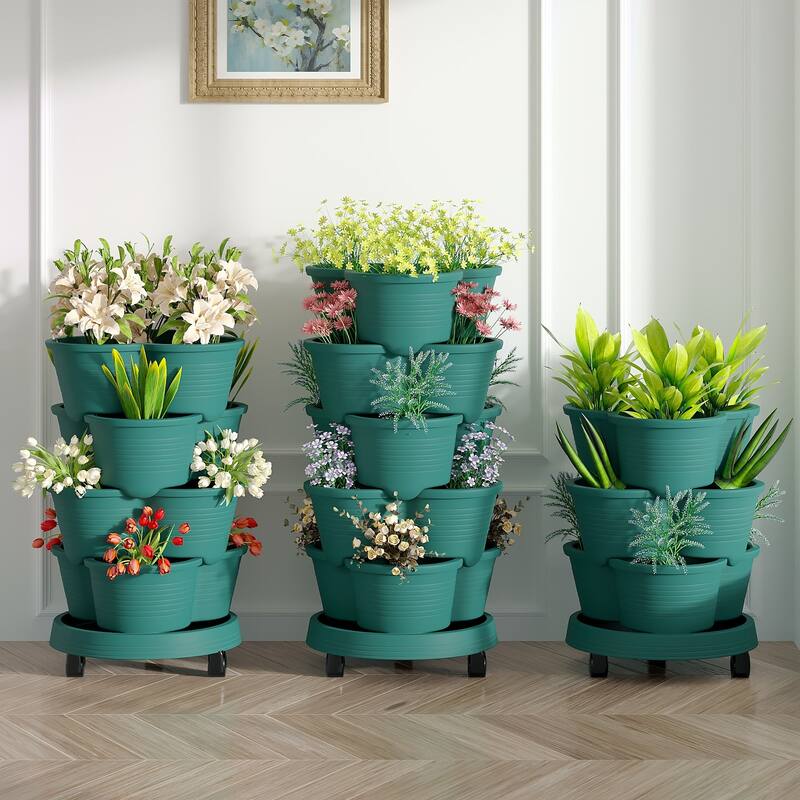 2 Pack Vertical Strawberry Planter, 5 Tier Hanging Vertical Gardening Planter, Stackable Garden Tower Pot for Flowers