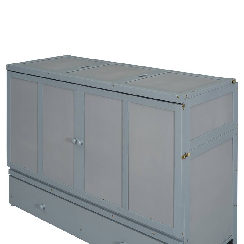 Queen Size 2-in-1 Murphy Bed Cabinet with Space Saving Design with Built in USB/Power Outlets, Large Storage Drawer