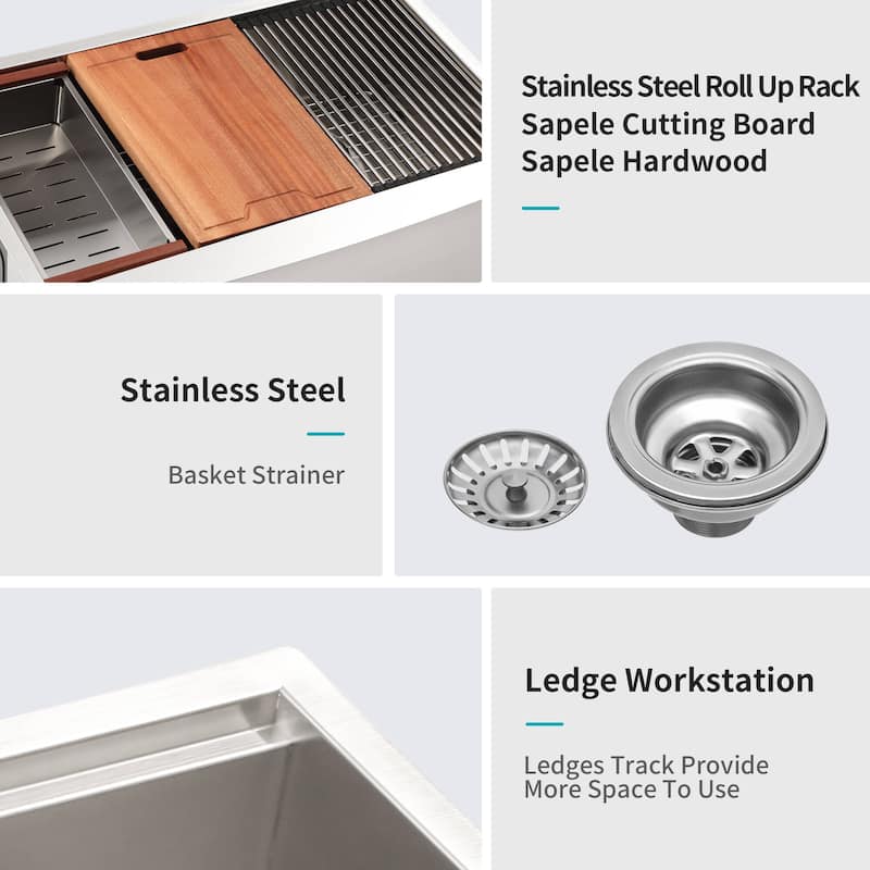 Double Bowl(60/40) Farmhouse Sink Workstation, 33 Inch Apron Front Kitchen Sink - 33x22x10 inch