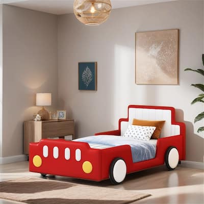 Twin Size Race Car-Shaped Platform Bed with Wheels