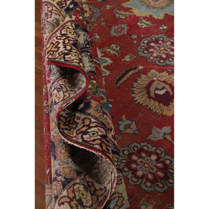 Hand Knotted Oriental 100% Wool Carpet Traditional All-Over Red Tabriz Area Rug - 13' 6'' X 10' 2''