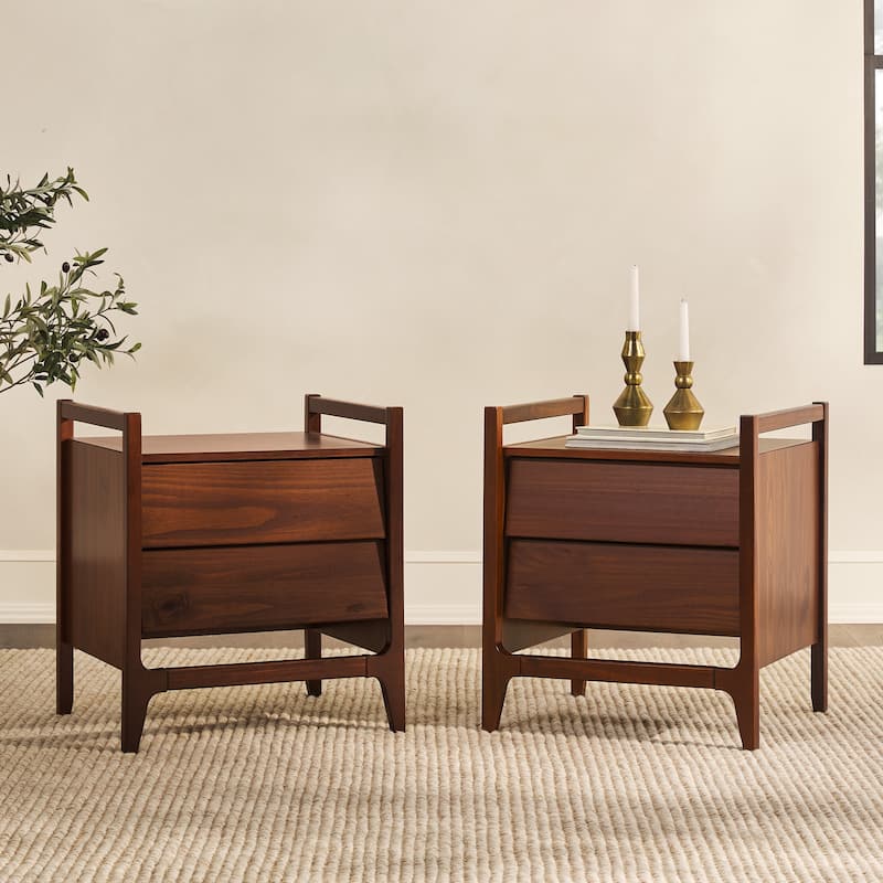 Middlebrook Designs Mid-Century Modern Solid Wood Nightstand (Set of 2) - Walnut