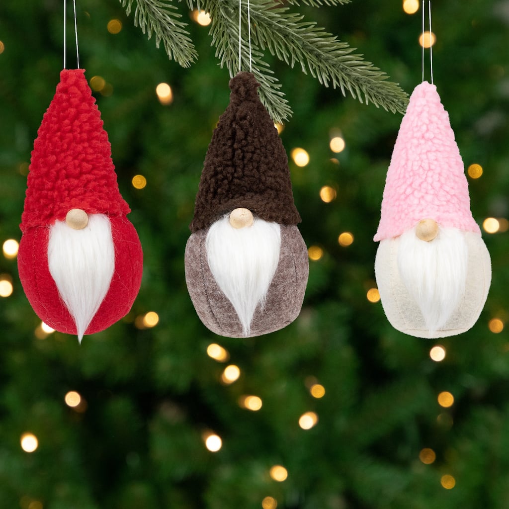 Plush Gnome Hanging Christmas Ornaments - 6.75" - Multi-Color - Set of 6