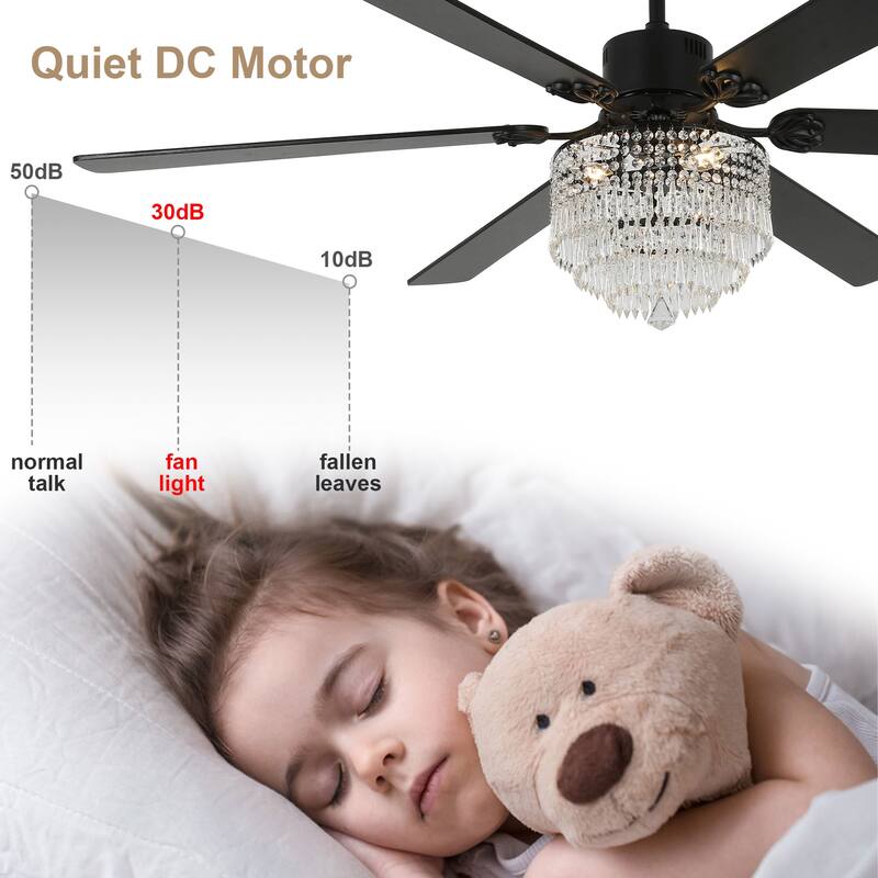Bella Depot 65" Mondern Crystal Drum Ceiling Fan 6-Speed Reversible with Light and Remote