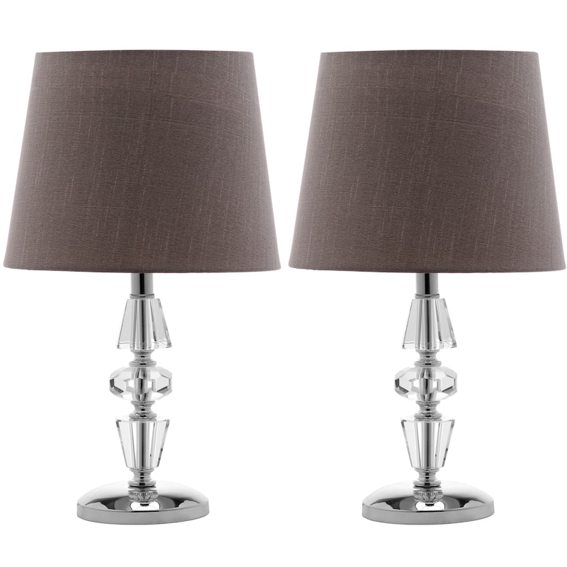SAFAVIEH Lighting 15-inch Crescendo Grey Shade Tiered Crystal Table Lamp (Set of 2) - 9"x9"x16" - 9"W x 9"D x 16"H