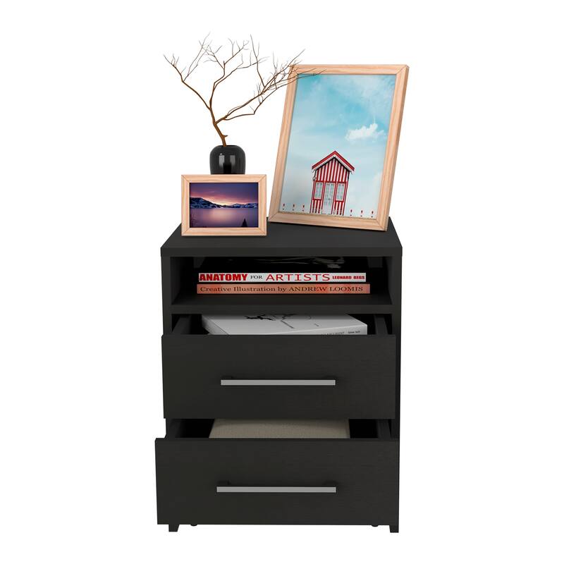 TUHOME Eter 2-Drawer Nightstand End Table with Metal Handles and Open Shelf