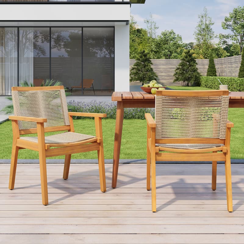 Mcgill Outdoor Acacia Wood Dining Chair with Rope Seating (Set of 2) by Christopher Knight Home - 24.75" W x 26.50" D x 34.75" H