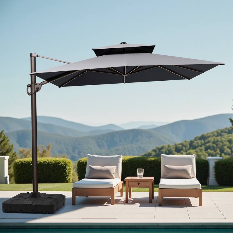 10.5 ft. x 9 ft. 360-Degree Rotation Cantilever Patio Umbrella with Base Stand - Dark Grey