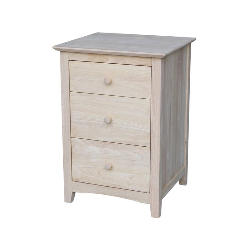 International Concepts Solid Wood 3-Drawer Nightstand with Power Outlets & USB, Unfinished Bedside Chest with Deep Drawers